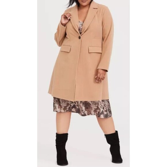 Torrid Size 0 Women's Ponte Coat Camel Color Longline Blazer Style Button-Front - Picture 3 of 8